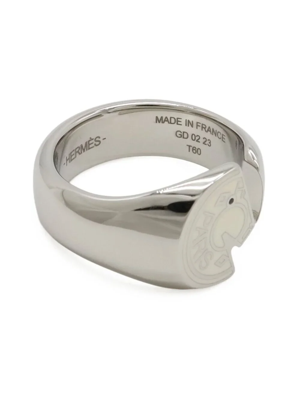 Hermes Clou de Selle Cal Open Ring Metal Ivory